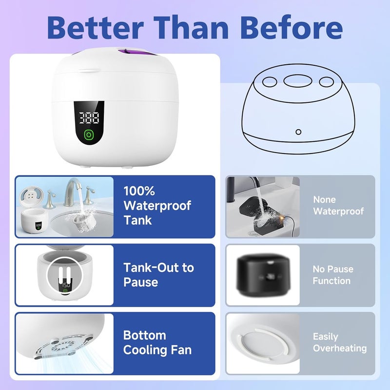 Eonini Waterproof Ultrasonic Retainer Cleaner Machine with 180ml Removable Water Tank – 45kHz Ultrasonic Cleaner for Mouth Guards, Jewelry, and Retainer Cleaner– Digital Timer, Smart Pause, Quiet to 30dB - Image 4